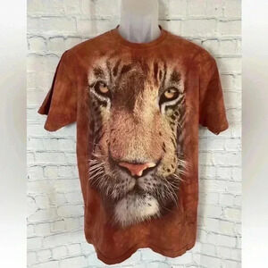 The Mountain‎ Men's Tiger Face T-Shirt Orange Brown Top Adult Size M Vintage